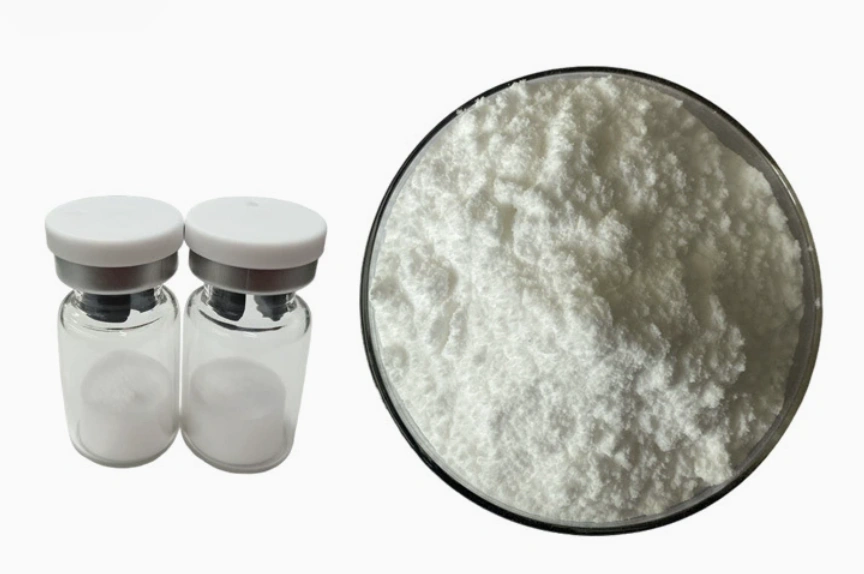 Ingredient powder presented in vials and a glass dish